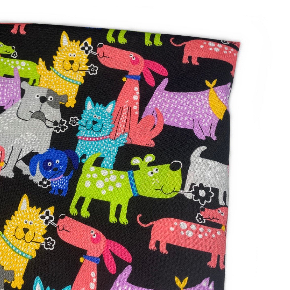 Quilting Cotton - Rainbow Dogs - Black - Remnant