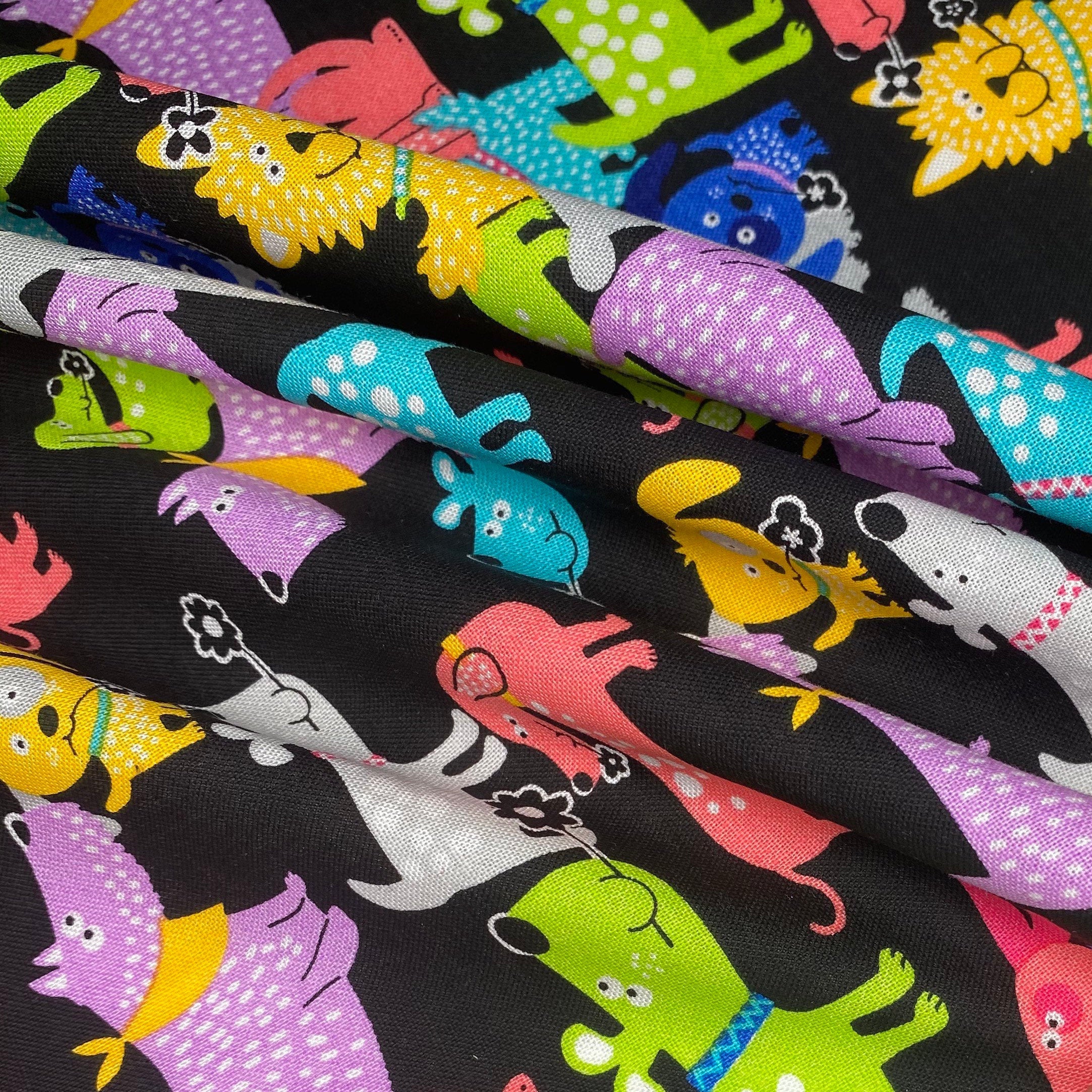 Quilting Cotton - Rainbow Dogs - Black - Remnant