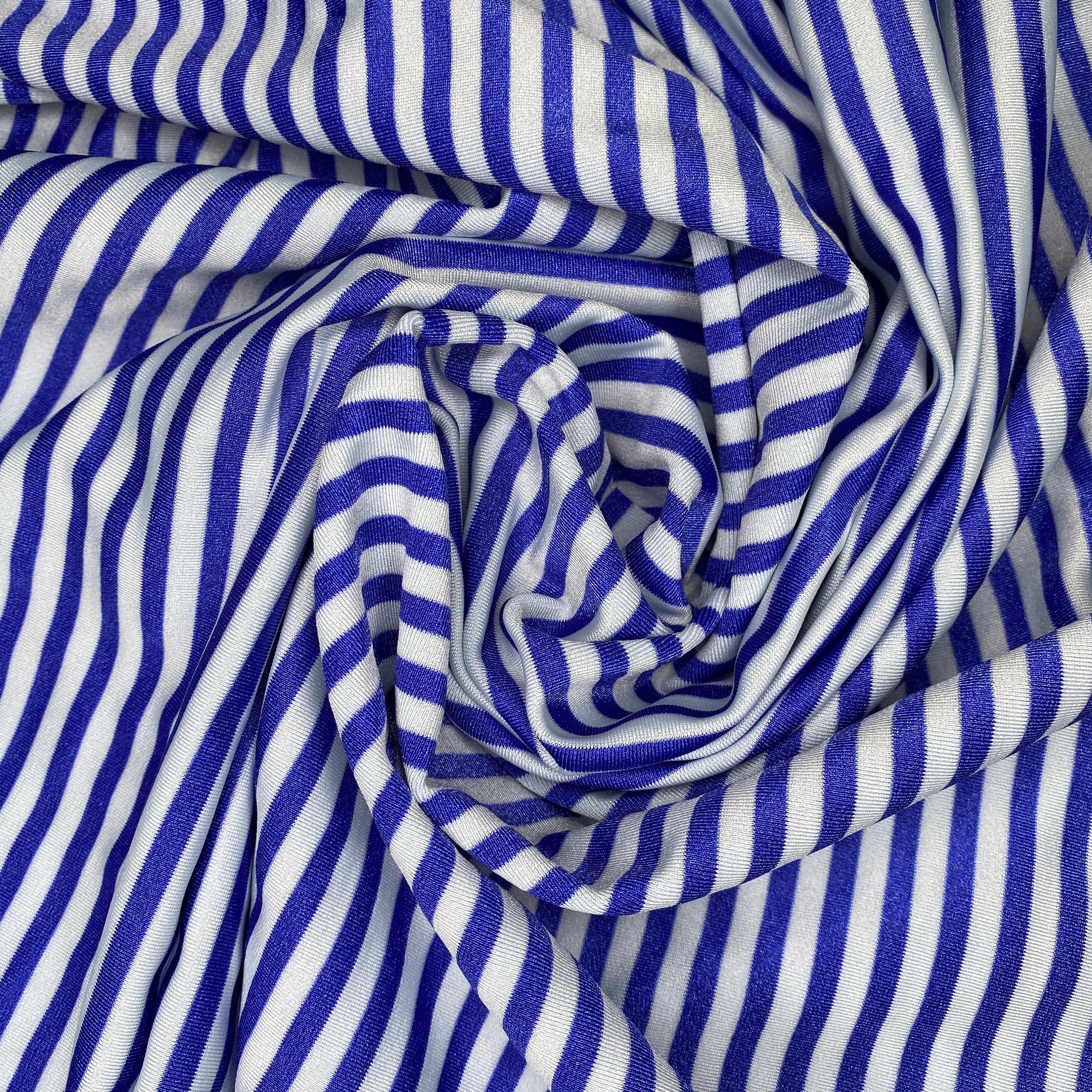 Striped Nylon Spandex - 63” - Blue/White