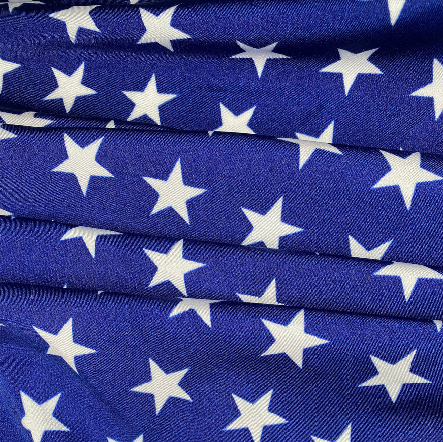 Printed Nylon Spandex - Stars - Blue/White