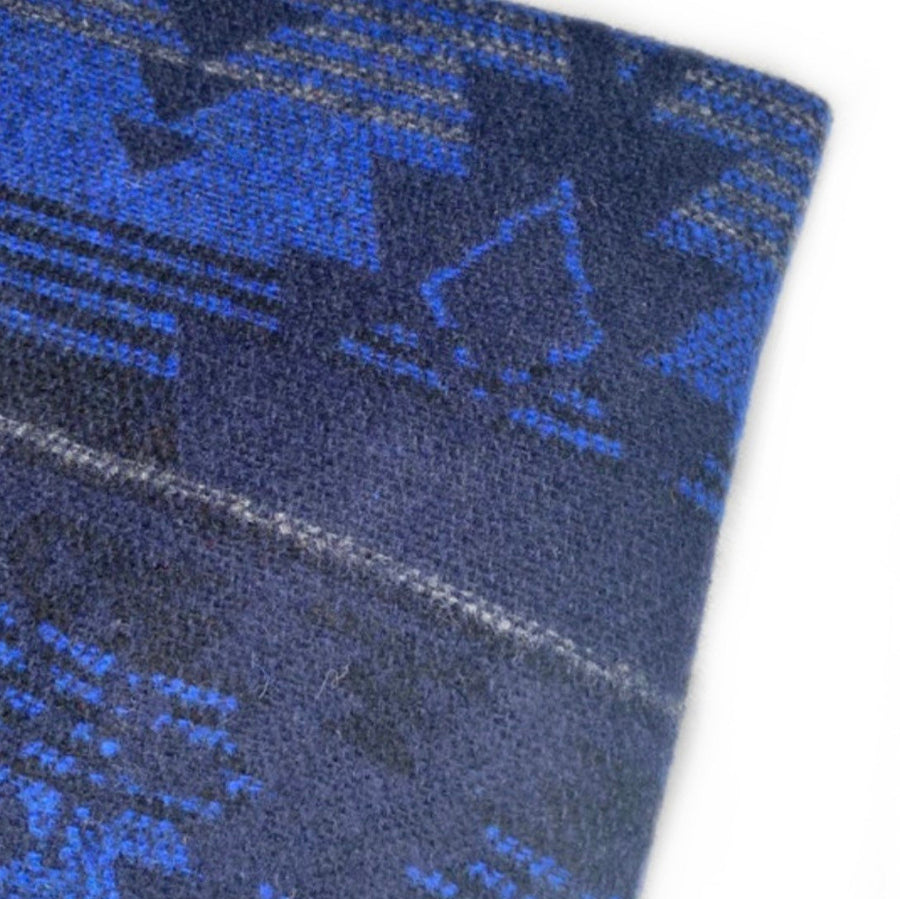 Patterned Wool Blend Coating - Blue/Black