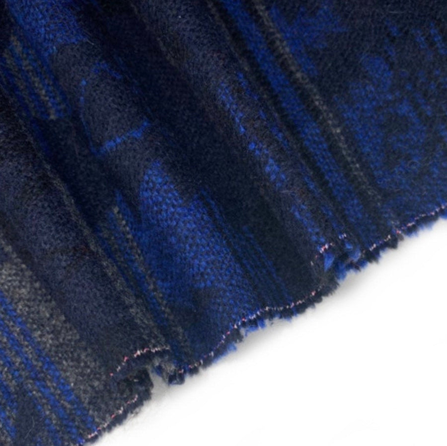 Patterned Wool Blend Coating - Blue/Black