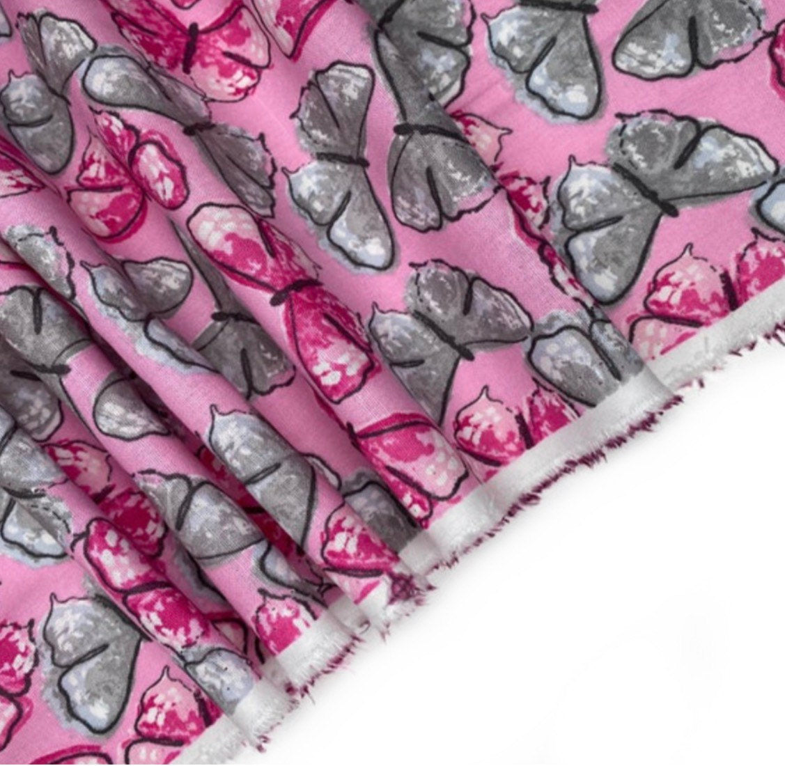 Quilting Cotton - Butterfly - Pink/Grey