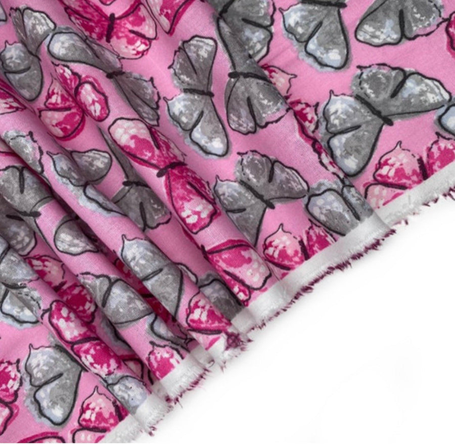 Quilting Cotton - Butterfly - Pink/Grey
