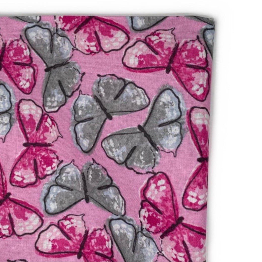 Quilting Cotton - Butterfly - Pink/Grey
