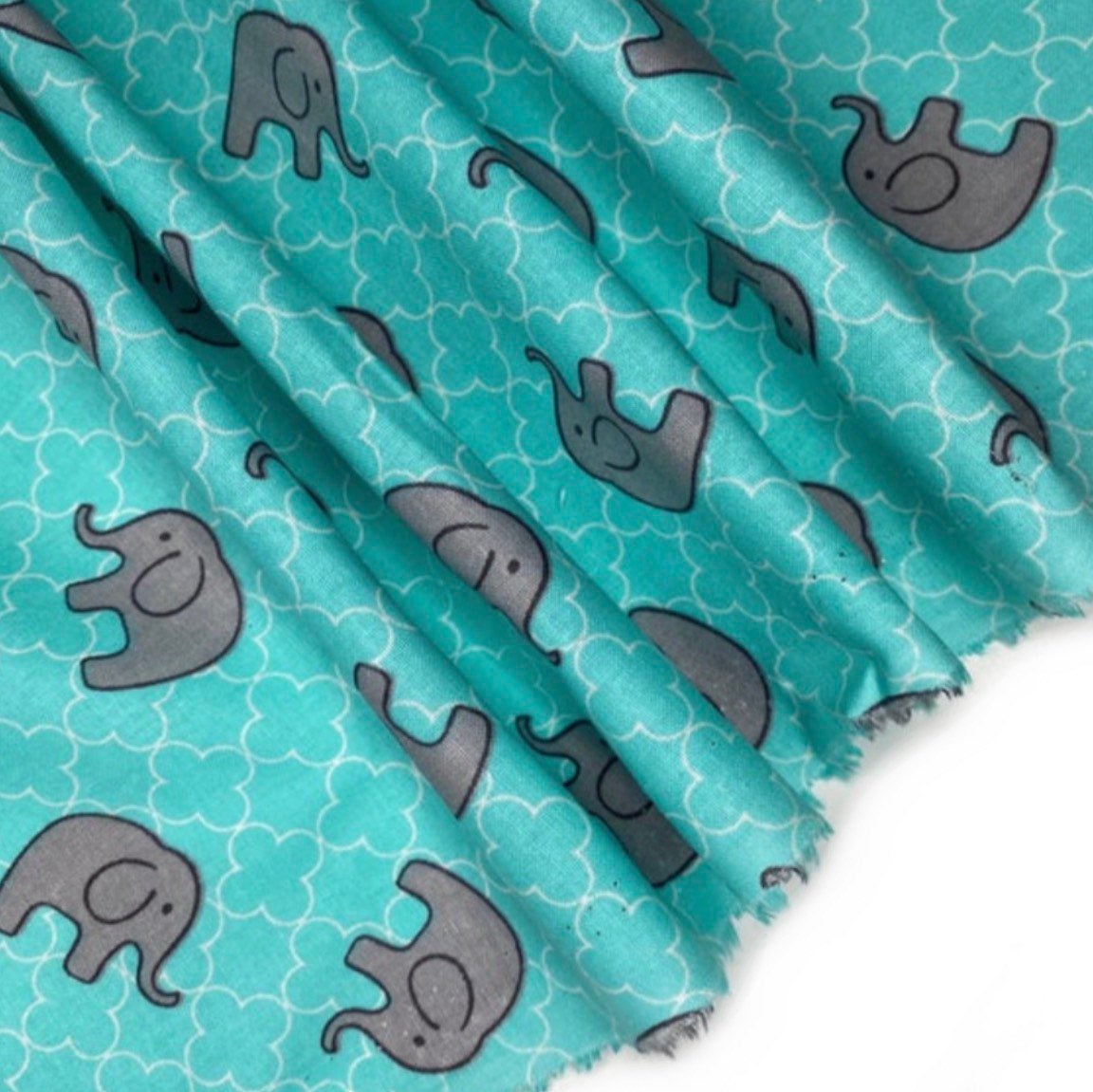 Quilting Cotton - Elephant Quatrefoil - Aqua