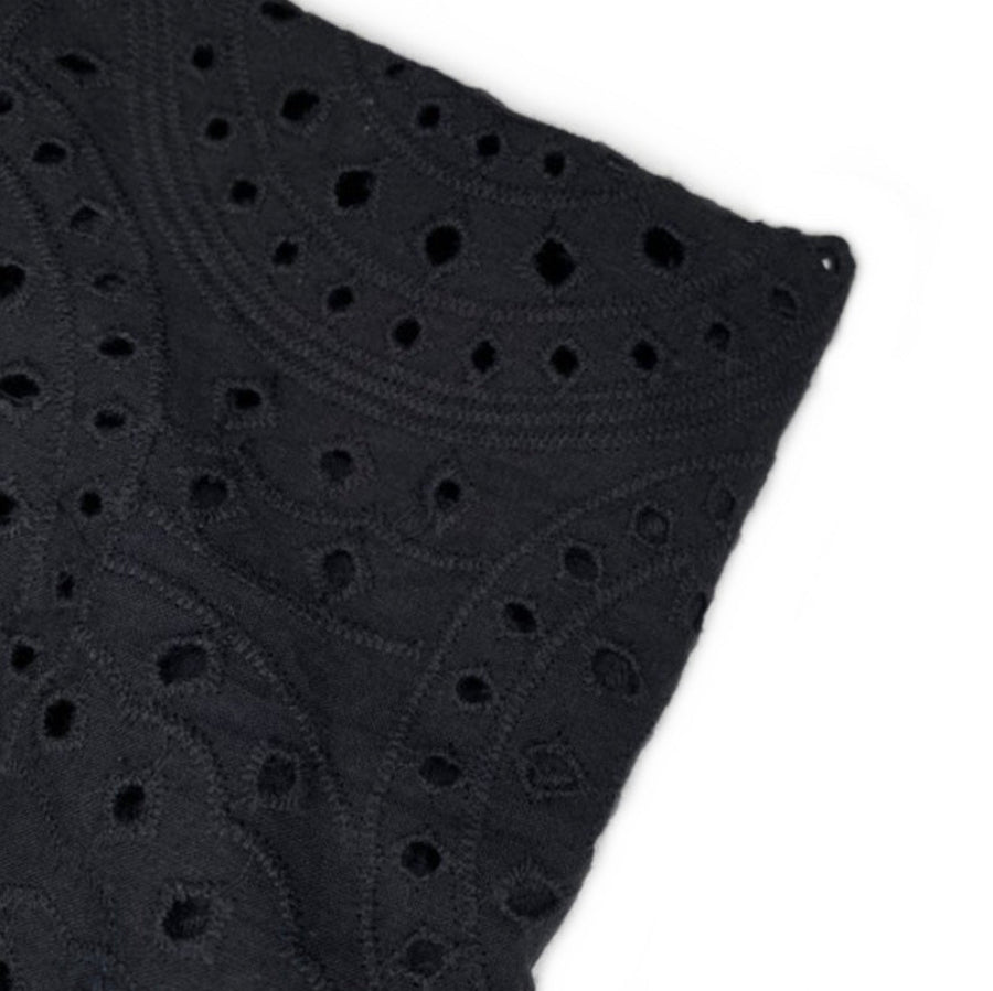 Embroidered Cotton Eyelet - Circles - Black
