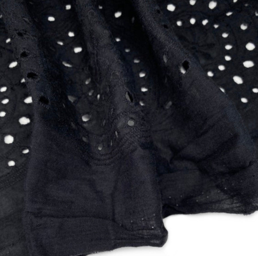 Embroidered Cotton Eyelet - Circles - Black