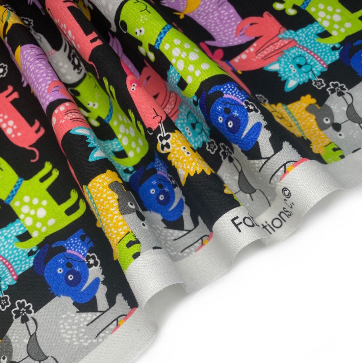 Quilting Cotton - Rainbow Dogs - Black - Remnant