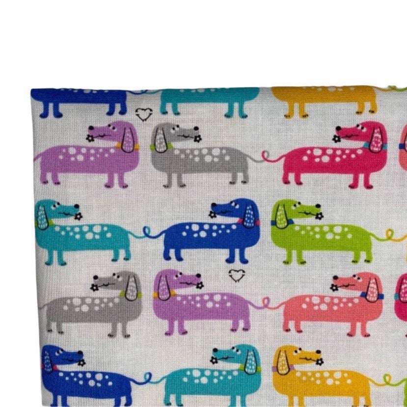 Quilting Cotton - Rainbow Dogs - White - Remnant