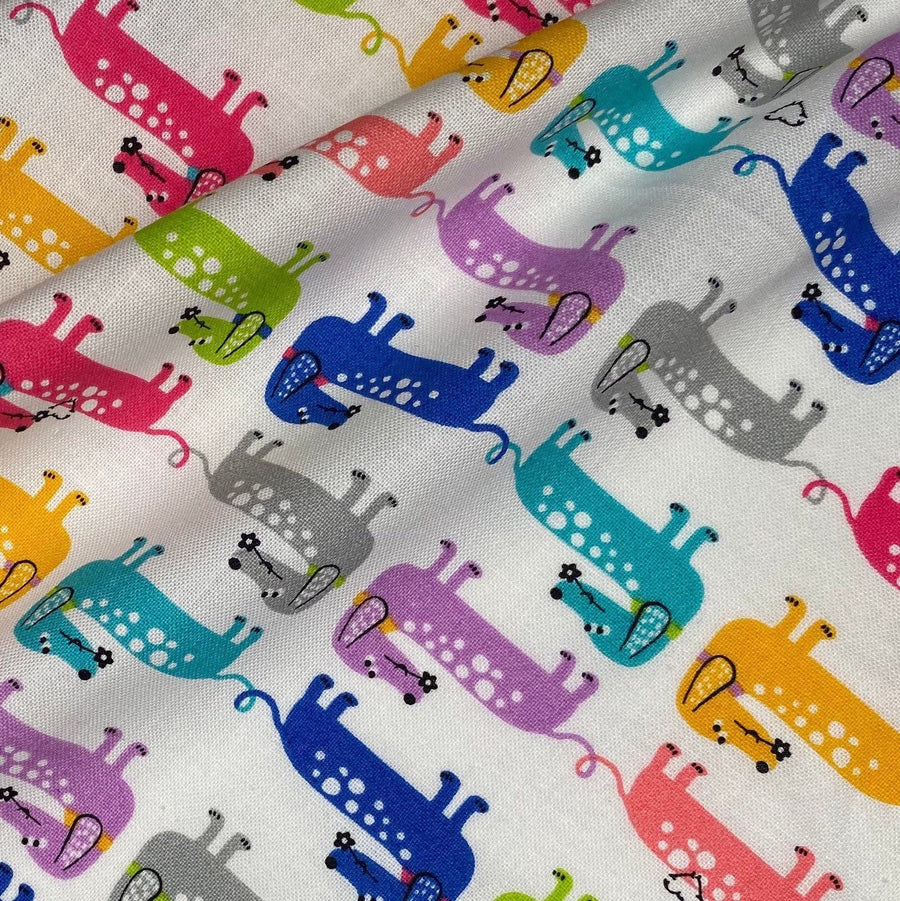Quilting Cotton - Rainbow Dogs - White - Remnant