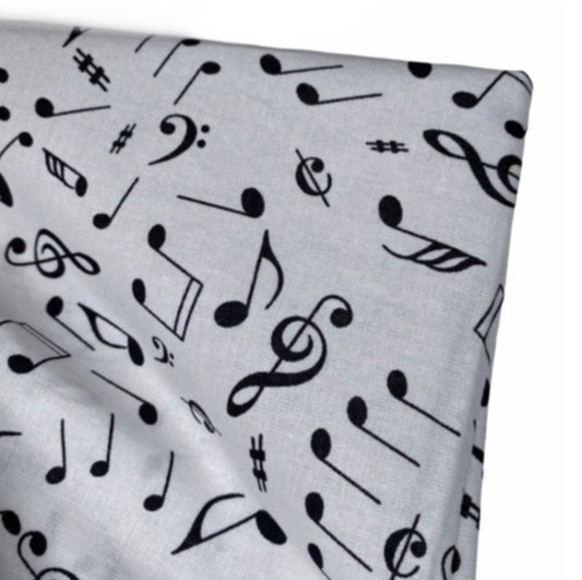 Quilting Cotton - Music Notes - 44” - White/Black
