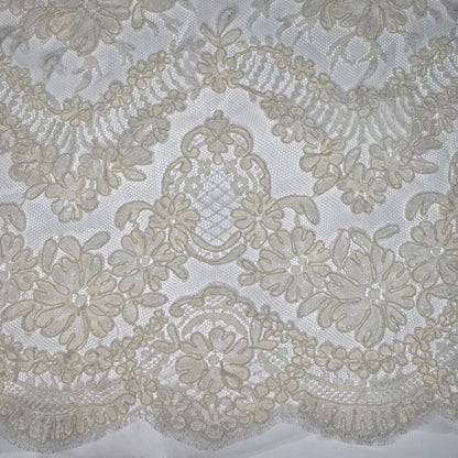 Corded French Lace - Scalloped Eyelash Edge - Ivory