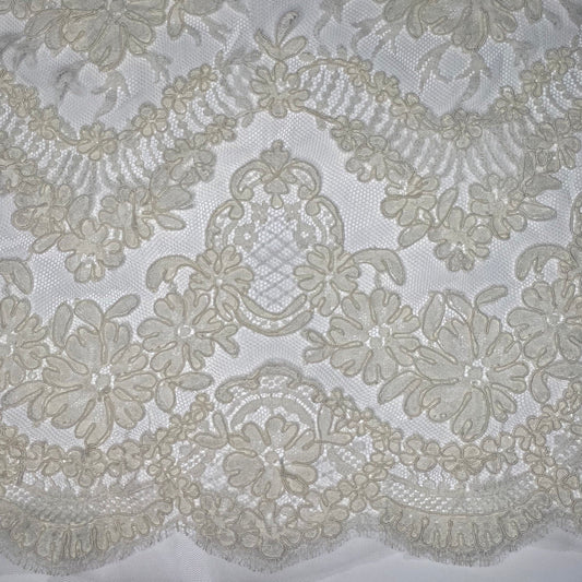 Corded French Lace - Scalloped Eyelash Edge - Ivory