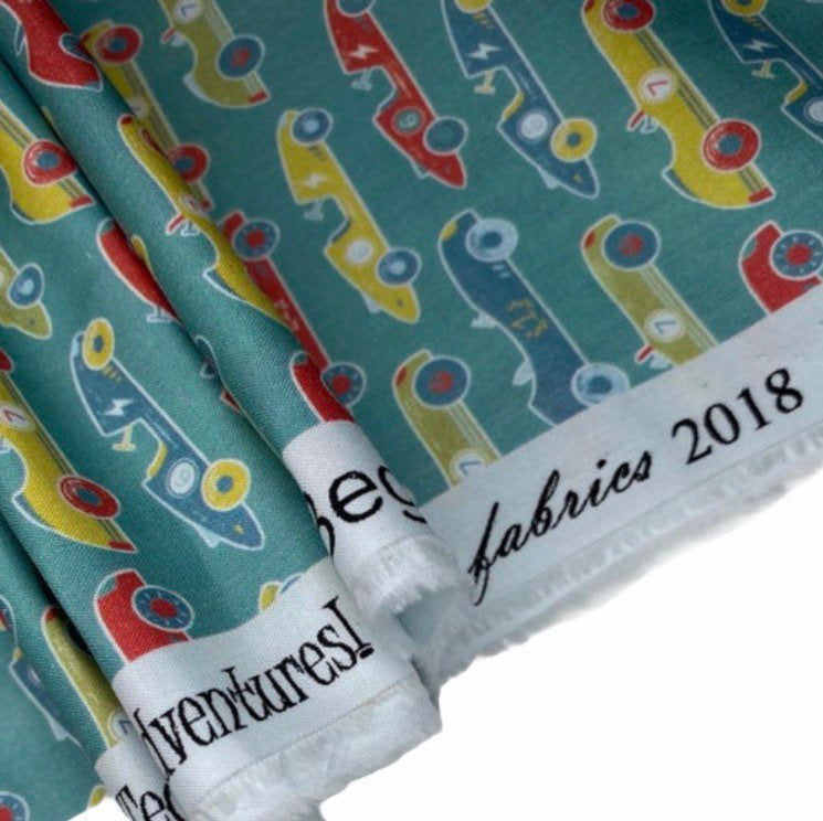 Printed Quilting Cotton Remnant - Race Cars