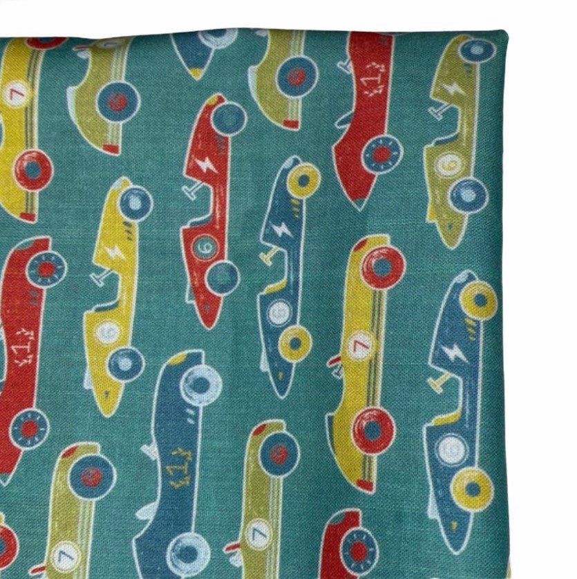 Printed Quilting Cotton Remnant - Race Cars