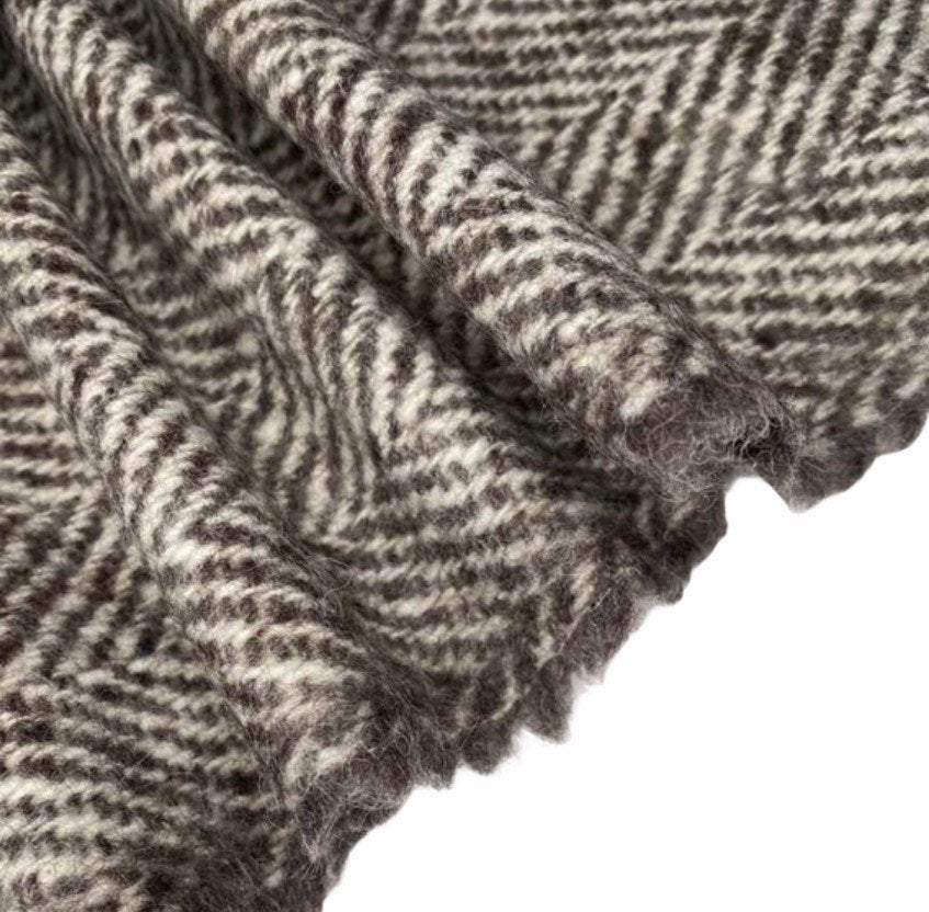 Herringbone Wool Coating - Off White/Brown