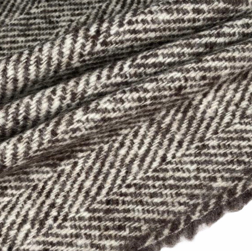 Herringbone Wool Coating - Off White/Brown