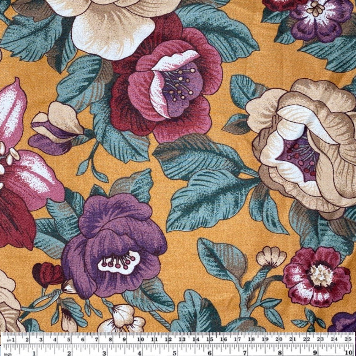 Printed Cotton Canvas Floral - Purple/Green/Brown