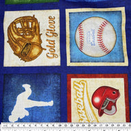 Printed Quilting Cotton Baseball Squares Remnant - Blue