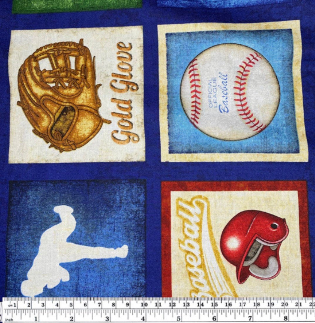 Quilting Cotton - Baseball Squares - 44” - Blue