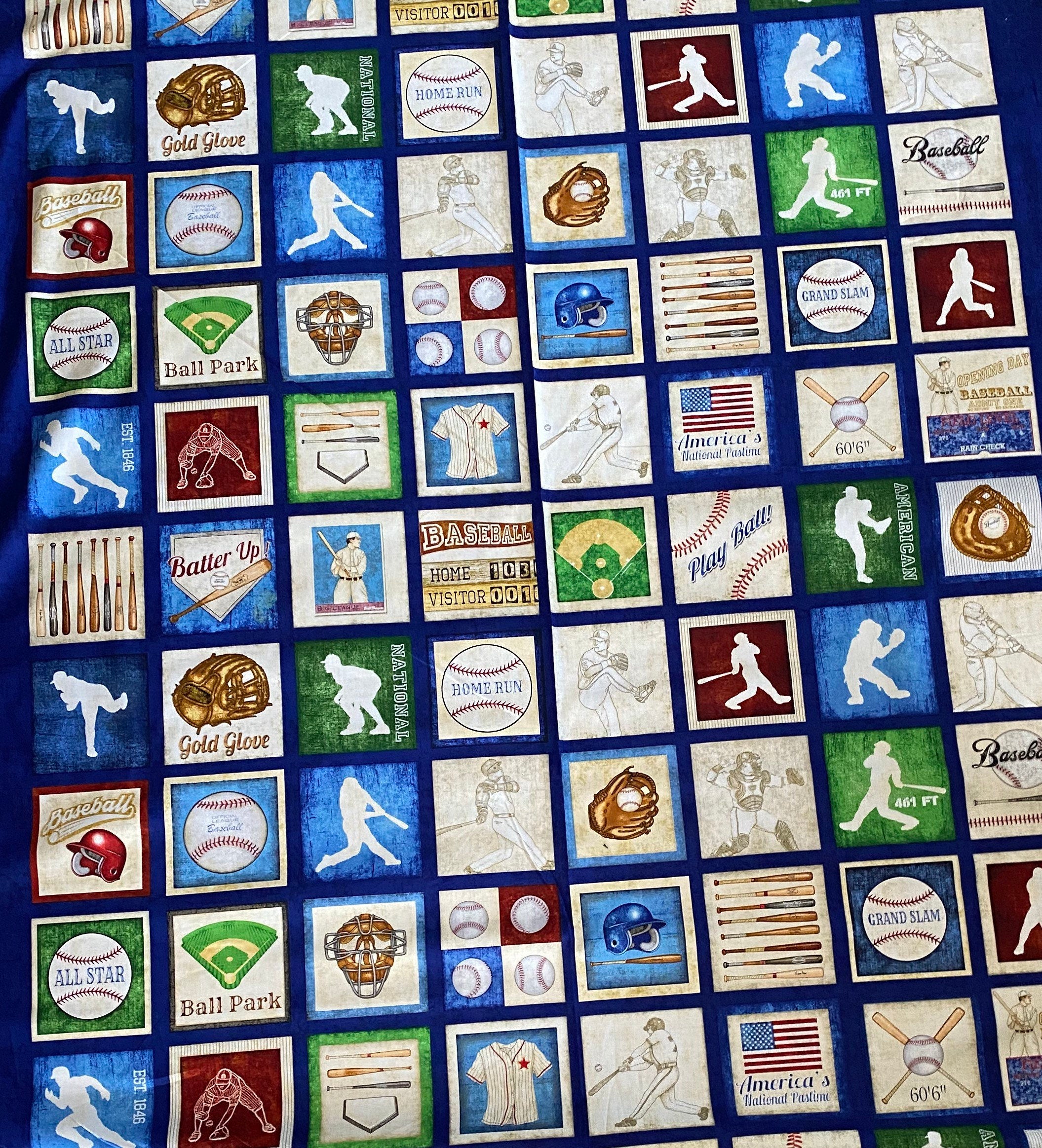 Quilting Cotton - Baseball Squares - 44” - Blue