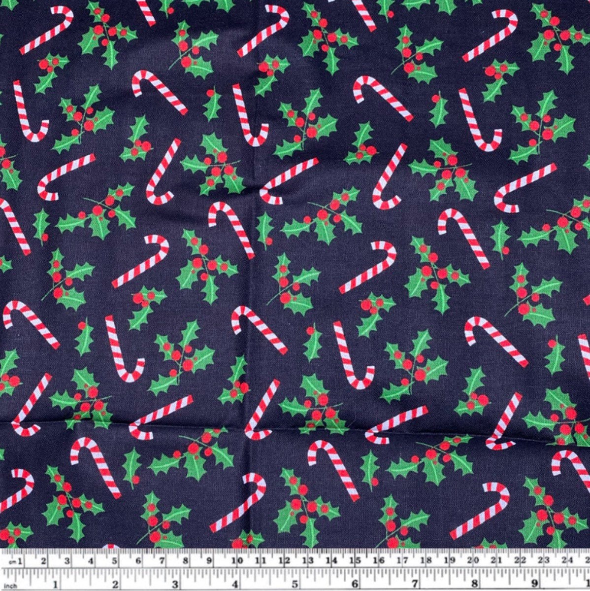 Quilting Cotton - Candy Cane Holly - Remnant
