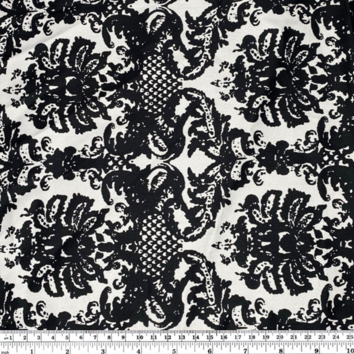Damask Stretch Cotton Poplin - White/Black