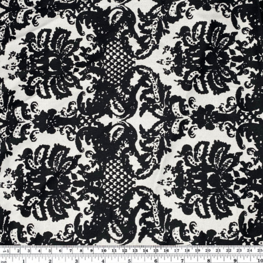 Damask Stretch Cotton Poplin - White/Black