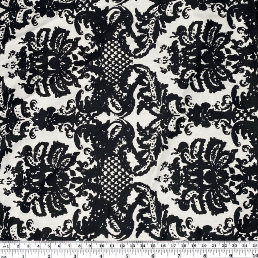 Damask Stretch Cotton Poplin - White/Black