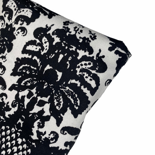 Damask Stretch Cotton Poplin - White/Black