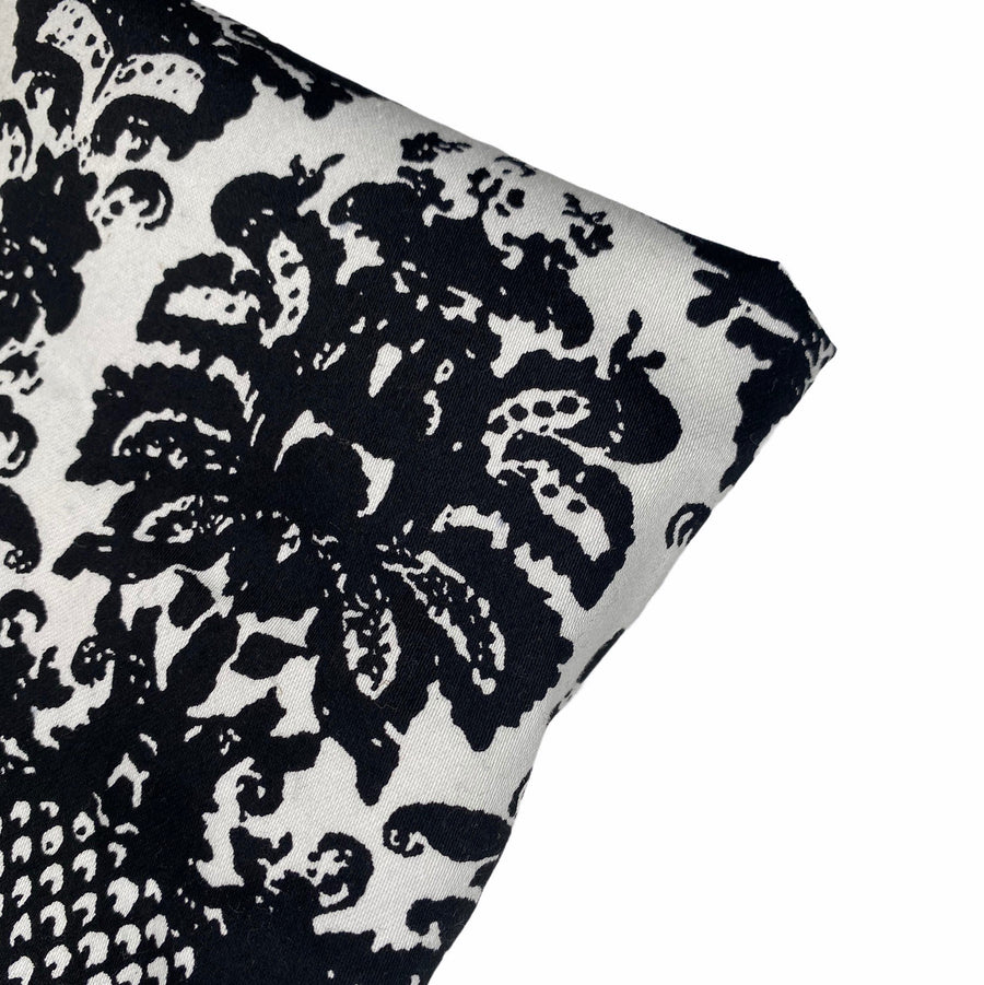 Damask Stretch Cotton Poplin - White/Black
