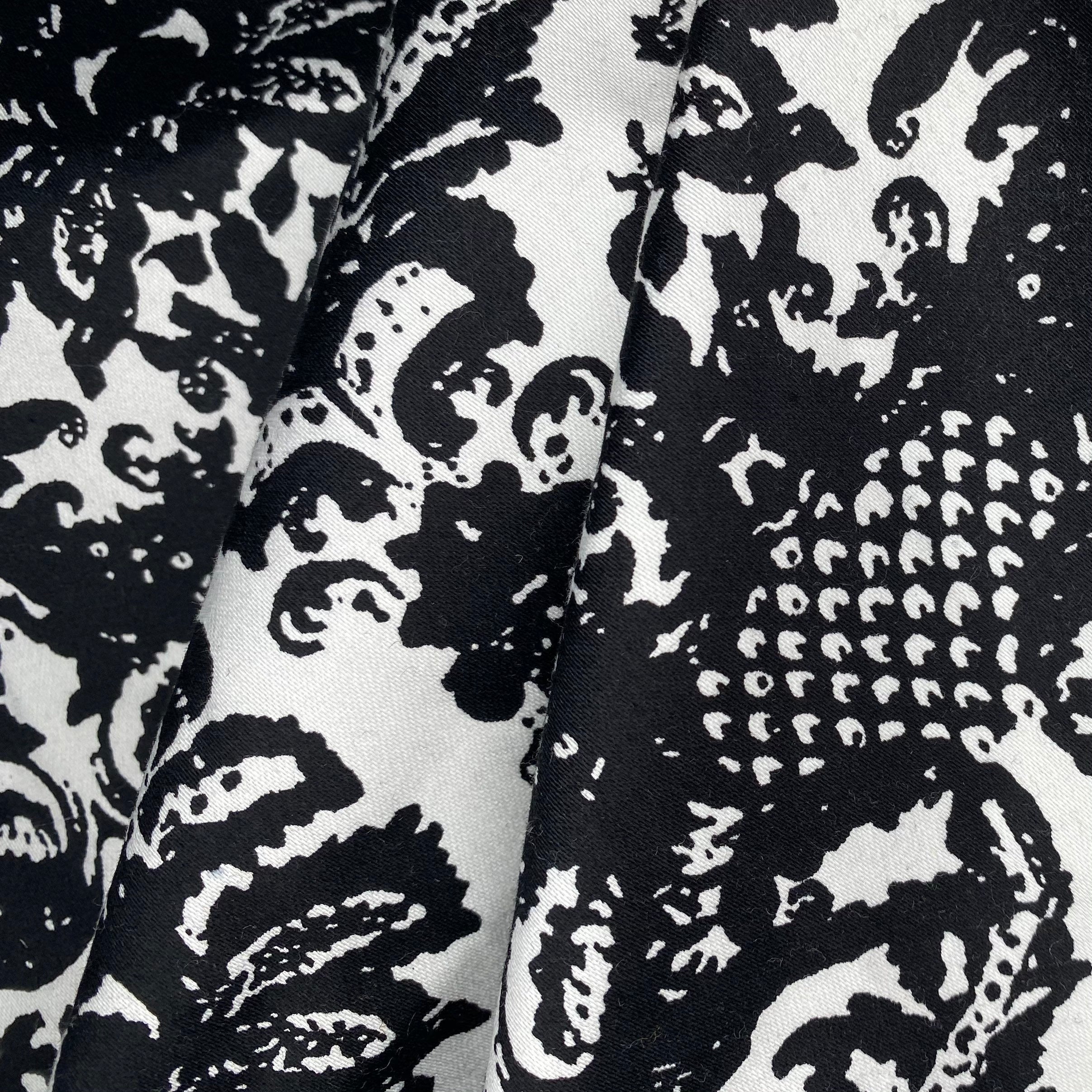 Damask Stretch Cotton Poplin - White/Black