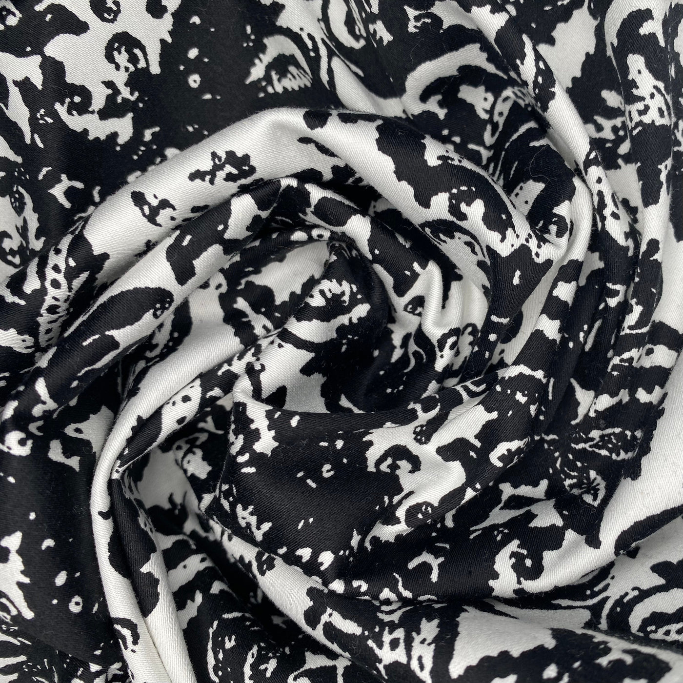 Damask Stretch Cotton Poplin - White/Black