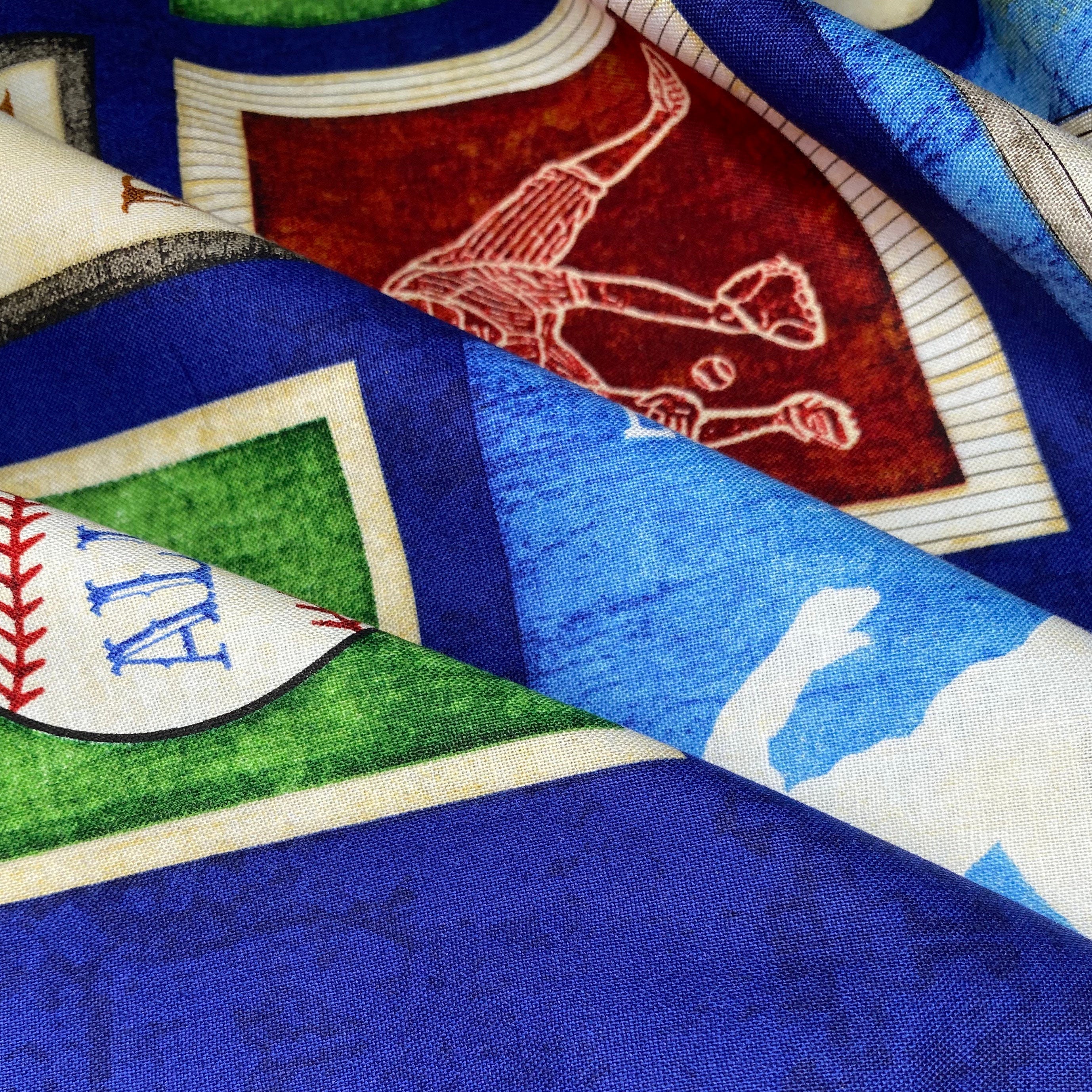 Printed Quilting Cotton Baseball Squares Remnant - Blue