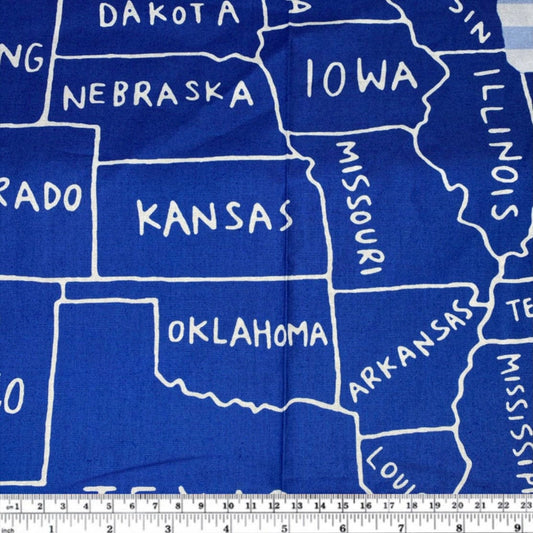 Map of America - Cotton Panel  - 23”x45” - Stars and Stripes