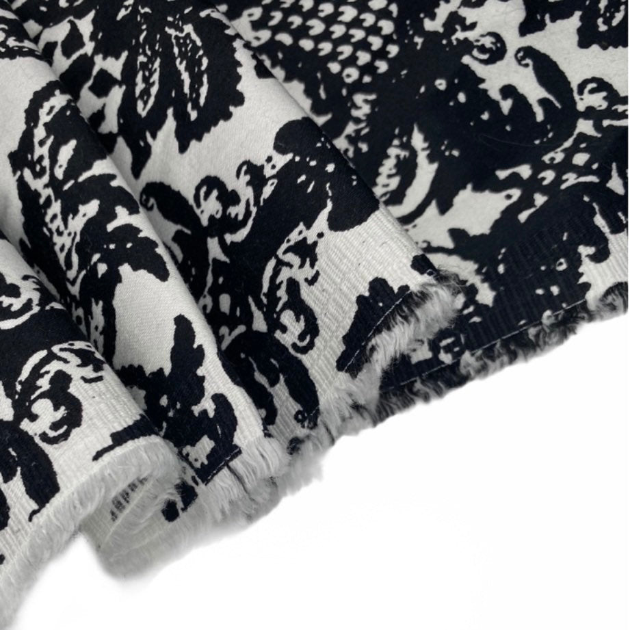 Damask Stretch Cotton Poplin - White/Black