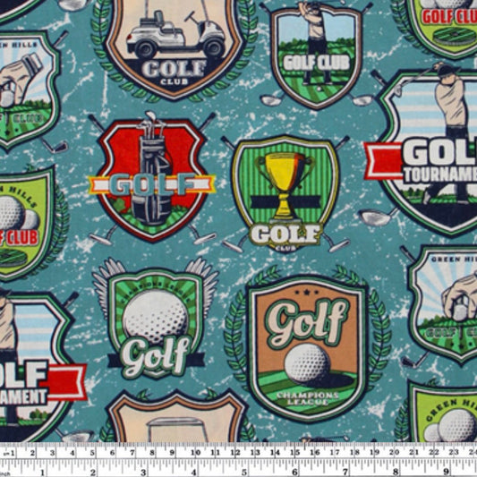 Quilting Cotton - Golf Motifs - 44” - Turquoise