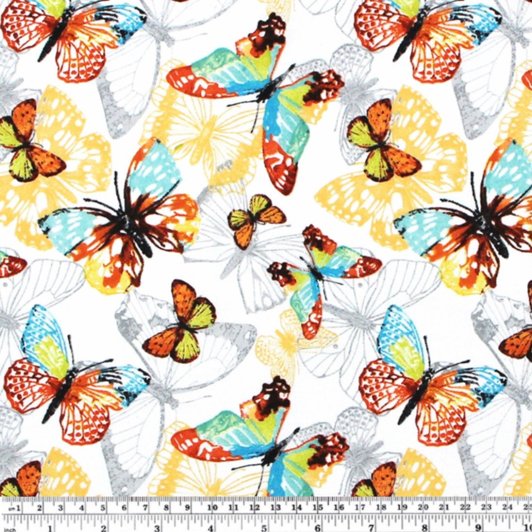 Quilting Cotton - Butterflies - 44” - White