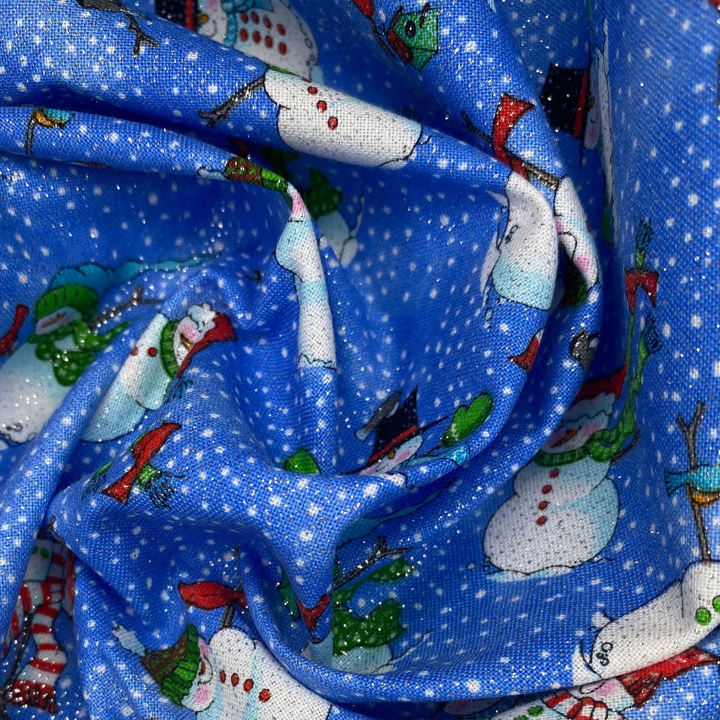 Quilting Cotton - Glittered Snowman - Blue
