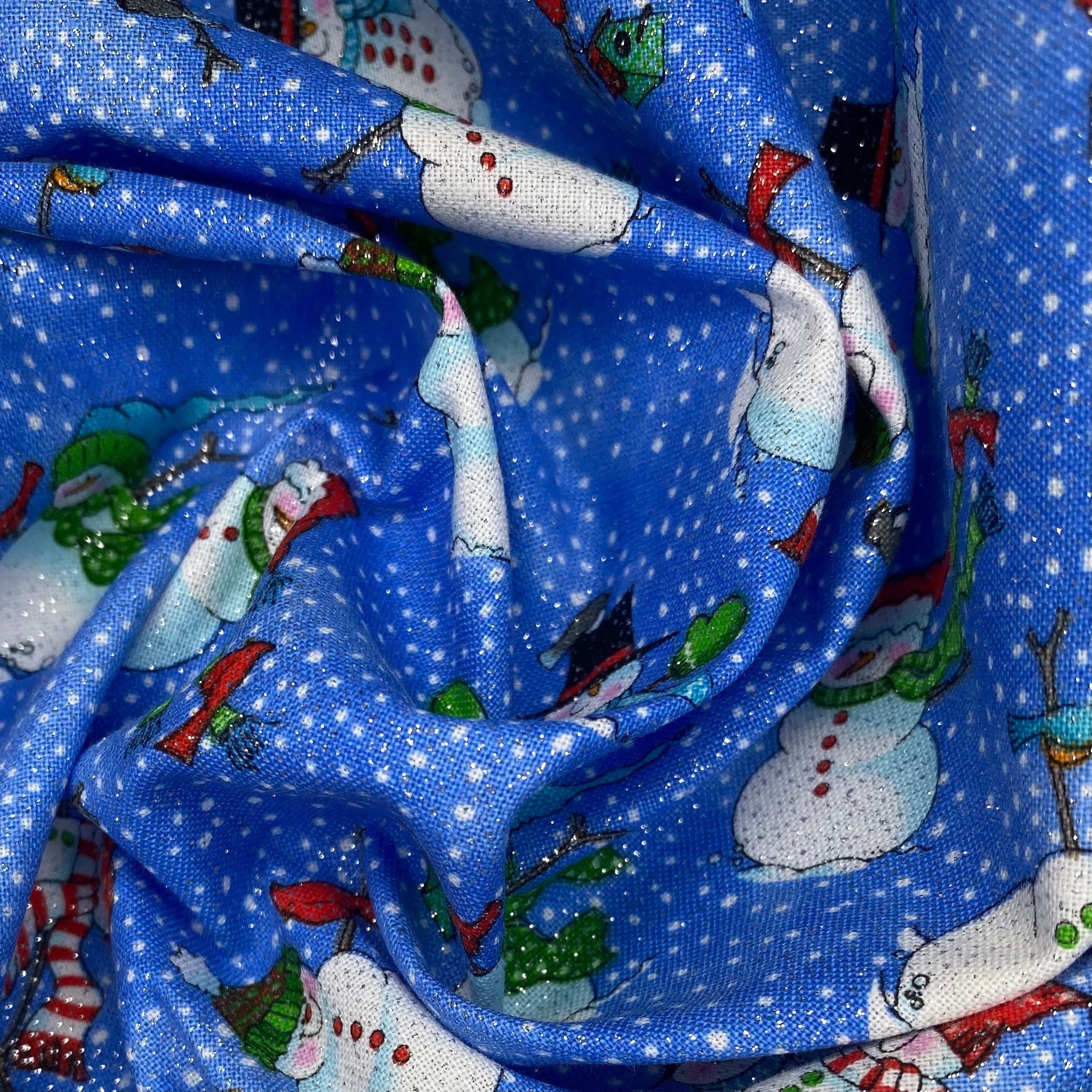 Quilting Cotton - Glittered Snowman - Blue