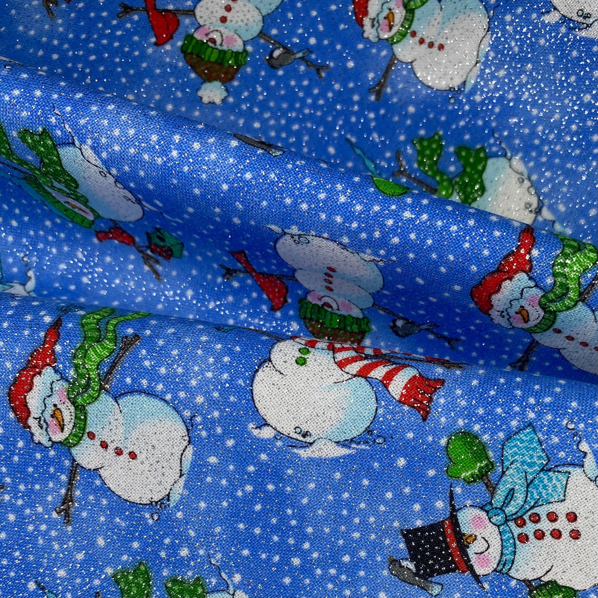 Quilting Cotton - Glittered Snowman - Blue