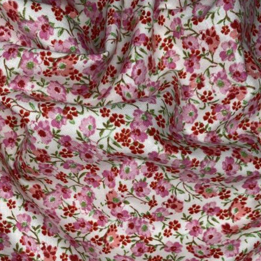 Printed Quilting Cotton Remnant - Small Floral - Pink