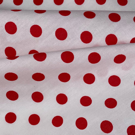 Printed Cotton - Polka Dot - White/Red