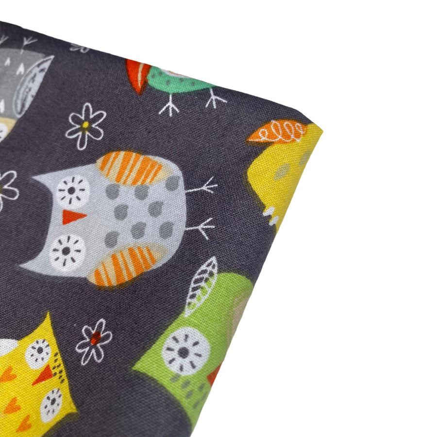 Quilting Cotton - Owls & Flowers - Grey - Remnant