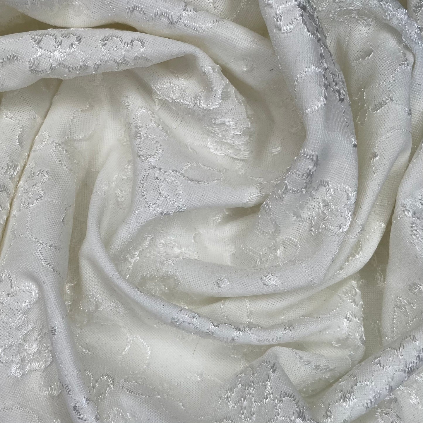 Embossed Nylon Spandex - Floral - White