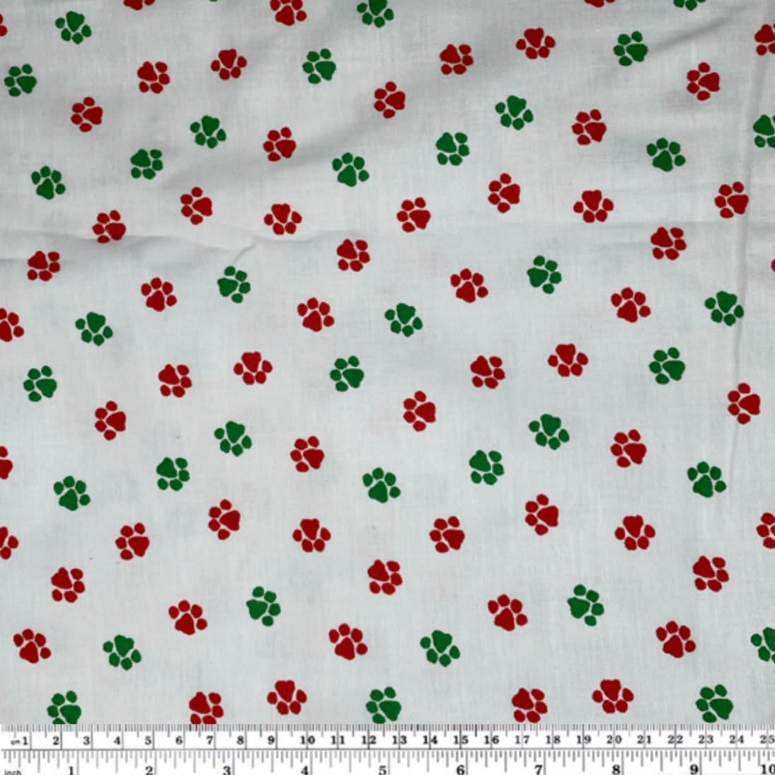 Quilting Cotton - Christmas Paw Prints - White/Red/Green