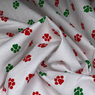 Printed Quilting Cotton Christmas Paw Remnant - White/Red/Green