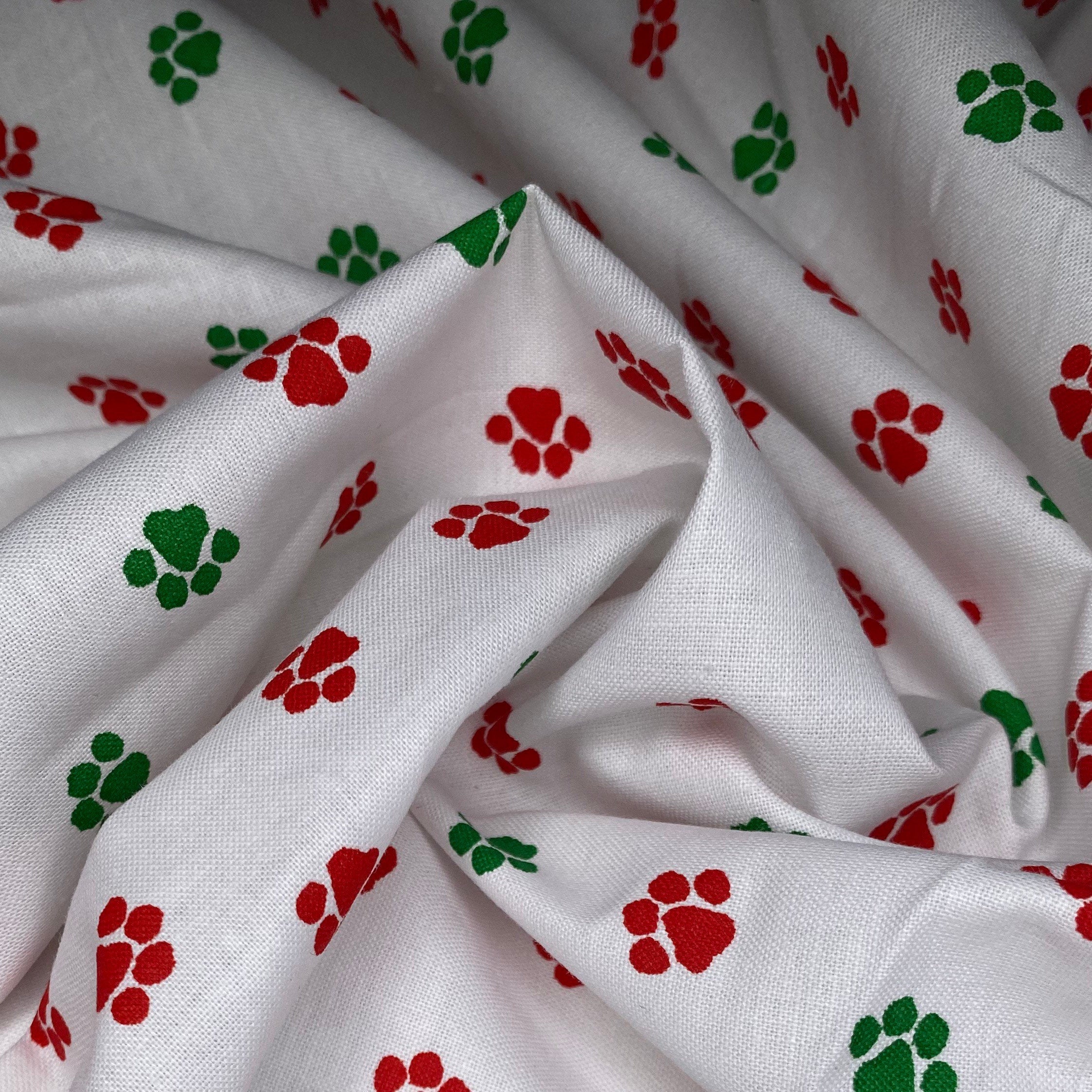 Quilting Cotton - Christmas Paw Prints - White/Red/Green