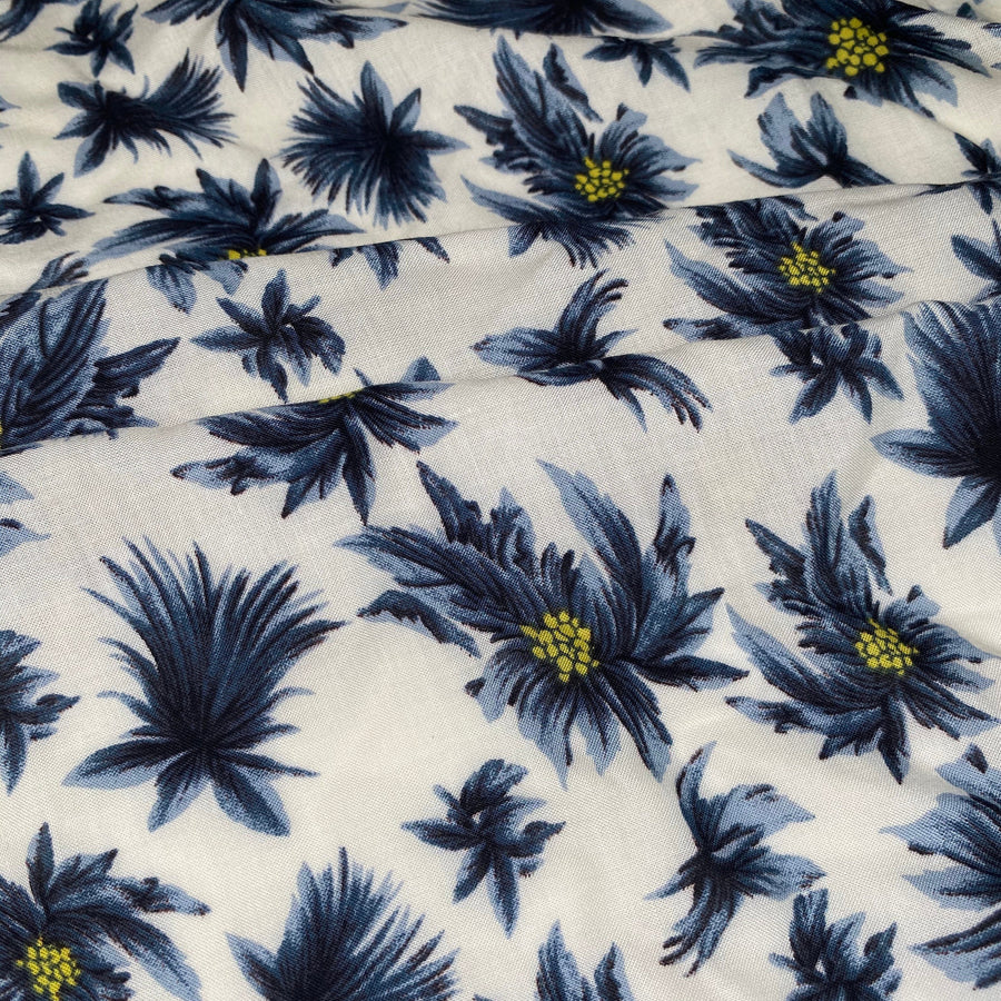 Floral Rayon Batiste - White/Blue/Yellow